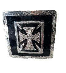 Western Mens Belt Buckle 3.25 x 3 in Southern Cross Cowboy Black Silver 1.5