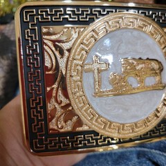 Praying Cowboy Western Belt Buckle Hebilla Rodeo Silver & Rosetone 4x 3.5 Inche