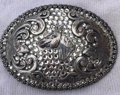 Nocona Blazin Roxx Horse Head Crystal Western Belt Buckle HORSE 37536.EUC