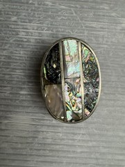 vintage Mexican Nickel Plated Bronze w/ Abalone Inlays 1” BELT BUCKLE