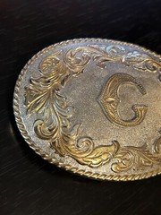 Vintage Collectible Initial Metal Two Tone Swirls Belt Buckle