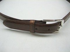STERLING SILVER 925 SOLID BUCKLE & GENUINE LIZARD BELT 28 MM WIDE MADE IN U.S.A