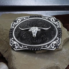 Montana Silversmiths Men&rsquo;s Gunmetal Cameo Longhorn Steer Buckle Silver One Size