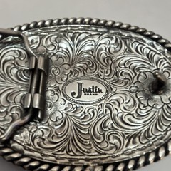 Justin Men&rsquo;s Oval Western Floral Engraved Silver Tone Belt Buckle Fits 1.5&Prime;