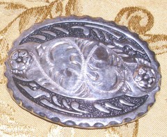 Vintage Belt Buckle Made in USA Black & Silver Western Style 3- 1/2&Prime; X 2- 3/4&Prime;