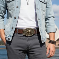 Men Antique Gold Metal Belt Buckle Cowboys Western Fashion Bull Rodeo 3D Style