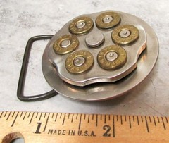Alaska Hand Made 44 magnum Bullet spinning center Belt Buckle, belt size 1.5 in