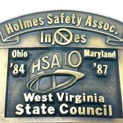 1987 HOLMES SAFETY ASSOCIATION BRASS MINING BELT BUCKLE 3 1/2&Prime; x 2 1/2&Prime; EUC