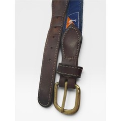 Men’s Classic Brown Leather & Canvas Blue & Orange Belt Palm South Carolina 38”