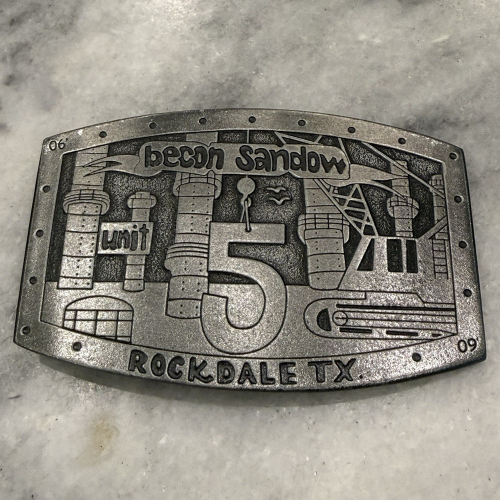 Beacon Sandow Rockdale TX Unit 5 Oilfield Silver Metal Belt Buckle 1.5&Prime;