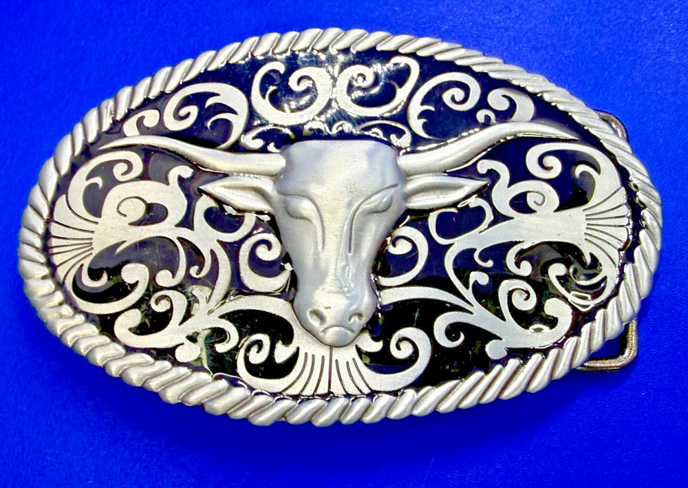 Longhorn Head Steer Cow Bull Two Tone Western Rodeo Style Belt Buckle