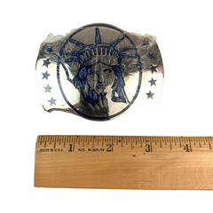 Vintage Statue Of Liberty Silver Plate Blue Metal Resin Belt Buckle ADM New