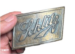 Ci39 Vintage Schlitz Beer Belt Buckle Brass Script Logo 3&Prime;x2&Prime;