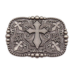 Men Women Western Belt Buckle Rusty Silver Metal Cross Religious Weekend Outfit