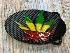 Marijuana Cannabis Pot Leaf Weed Enameled Rasta Belt Buckle New in open Box