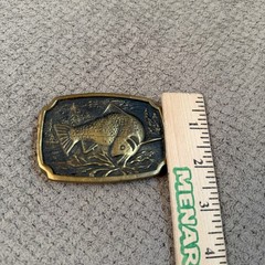 Vintage 1980s BTS Solid Brass Bass Fish Belt Buckle USA Made Scalloped Edge OS