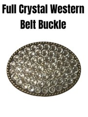 Western Fashion 3.5” Oval Shape Full Crystal Belt Buckle W/Clear Color Crystals