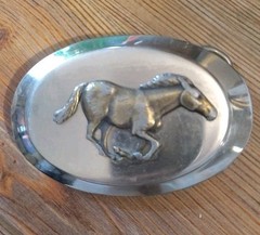 Vintage Silver and Gold Tone Running Horse Themed Belt Buckle