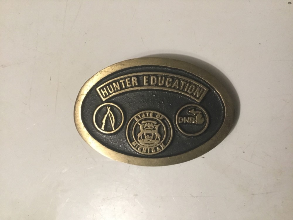 Vintage State Of Michigan DNR Hunter Education Brass Belt Buckle A Tac Original