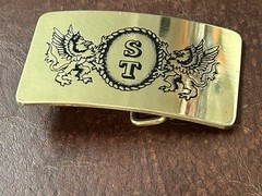Dragon Brass Belt Buckle Western Cowboy With Initials ST Engraved