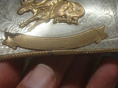 Vintage Nickel Silver Western Bull Riding Belt Buckle Silver Gold Floral 4&Prime;x3&Prime;