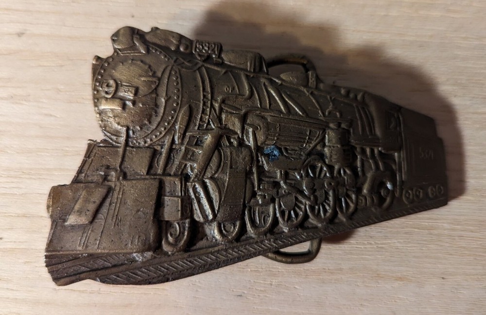 VTG Train Engine Locomotive Brass Belt Buckle 5321 1322 On Back 1 3/4&Prime;