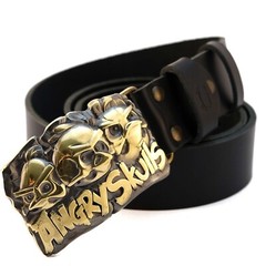 Belt buckle Angry Skulls, Solid brass handmade belt buckle with birds skulls