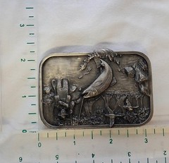 Vtg 1982 Siskiyou Pewter Belt Buckle 3D Fishing Scene Fisherman Forest Geese