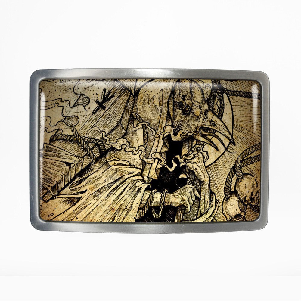 Esoteric Raven Belt Buckle – Ancient Occult Crow Art Belt Buckle – 719
