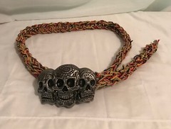 Triple Skull Belt Buckle Rasta 100% Natural Hemp Cord Braided Hemp Twine 50&Prime;