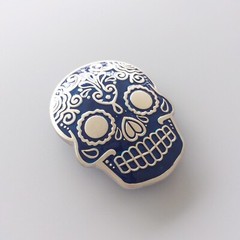 Blue Enamel Matter Silver Plated Tattoo Skull Belt Buckle Gurtelschnalle