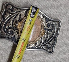 vintage STONE belt buckle FOSSIL cobochon HAND POLISHED coral WESTERN cowboy