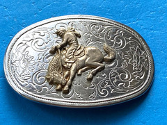 Vintage Silver Cowboy Bronco Wild Horse Rodeo Rider Belt Buckle