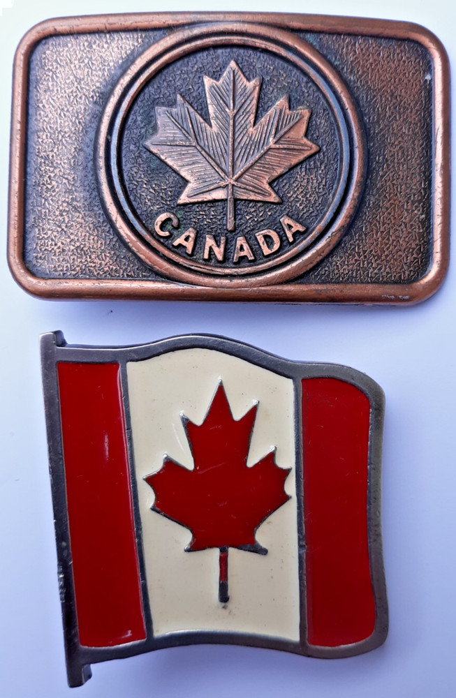 2 vintage Canada belt buckles maple leaf Century Buckle