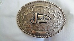 Belt Buckle Justin Brand Silver 3 3/8 x 3in Place to Engrave