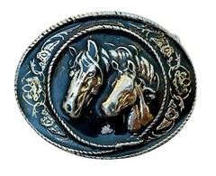 Horses Equestrian Black Belt Buckle 3.25&Prime;