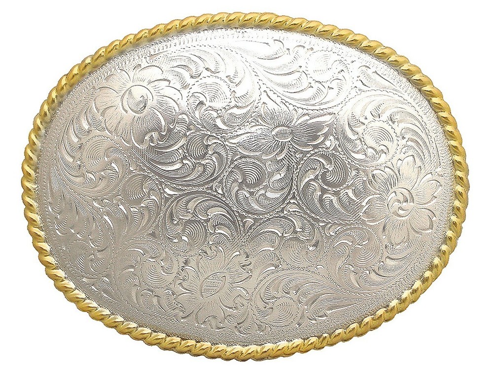 Western Cowboy Bright Gold Rope Edge Engraved Belt Buckle fits 1-1/2&Prime; Strap