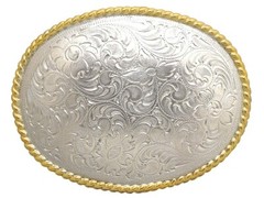 Western Cowboy Bright Gold Rope Edge Engraved Belt Buckle fits 1-1/2&Prime; Strap