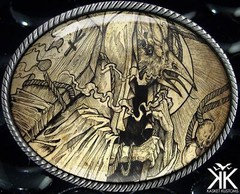 Esoteric Raven Belt Buckle – Ancient Occult Crow Art Handmade Silver Buckle -719