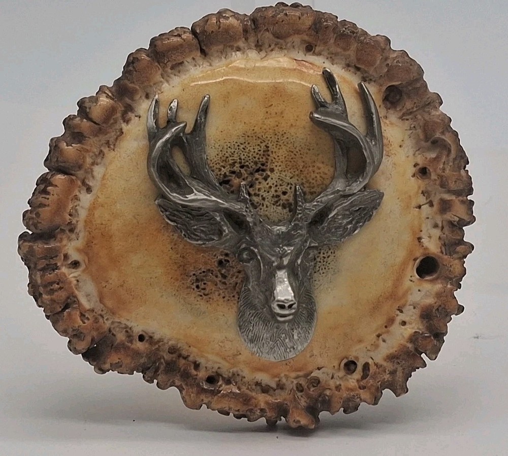 Vintage Handcrafted Elk Antler Burr Belt Buckle Buck