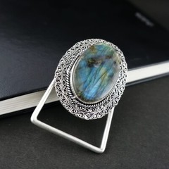 Natural Labradorite Gemstone Handmade 925 Sterling Silver Vintage Belt Buckle