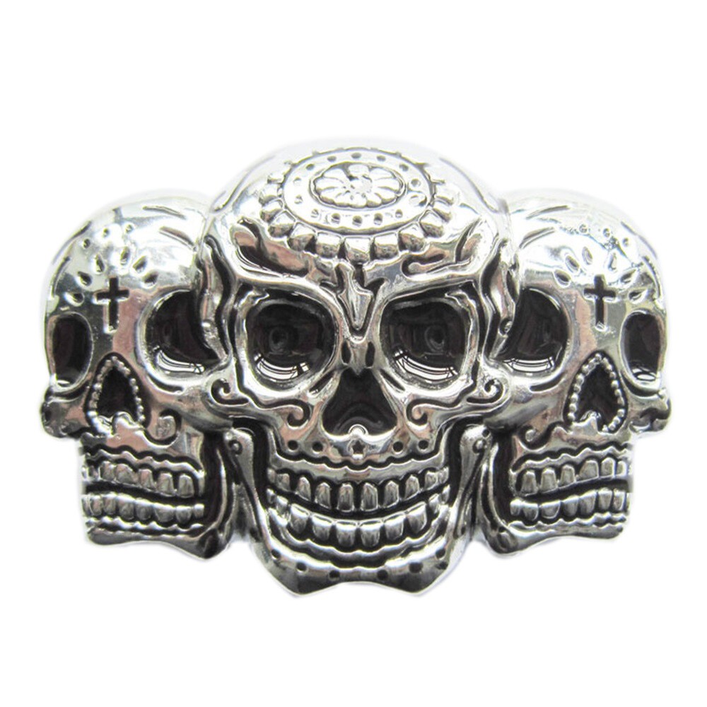 Three Headed Tattoo Skull Cross Metal Novelty Belt Buckle