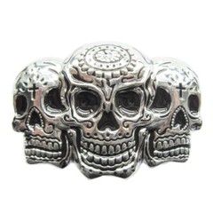 Three Headed Tattoo Skull Cross Metal Novelty Belt Buckle
