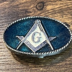 Masonic Freemason Mason Belt Buckle USA Made Vintage Blue Enamel – 2205 B19