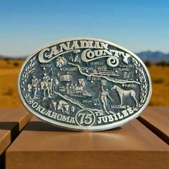 Vintage 1982 Brass Ltd Edition Canadian County (OK) 75th Jubilee Belt Buckle