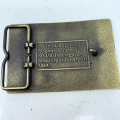 Vintage 1984 Los Angeles Olympics US Shooting Team Brass Belt Buckle Aiming Gold