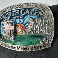 Vtg Tor Nordhus Belt Buckle North Cape Viking Ship Land Midnight Sun Norway &rsquo;91