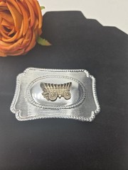 VINTAGE COVERED WAGON OVAL CENTER SILVERTONE BELT BUCKLE Cowboy Stagecoach