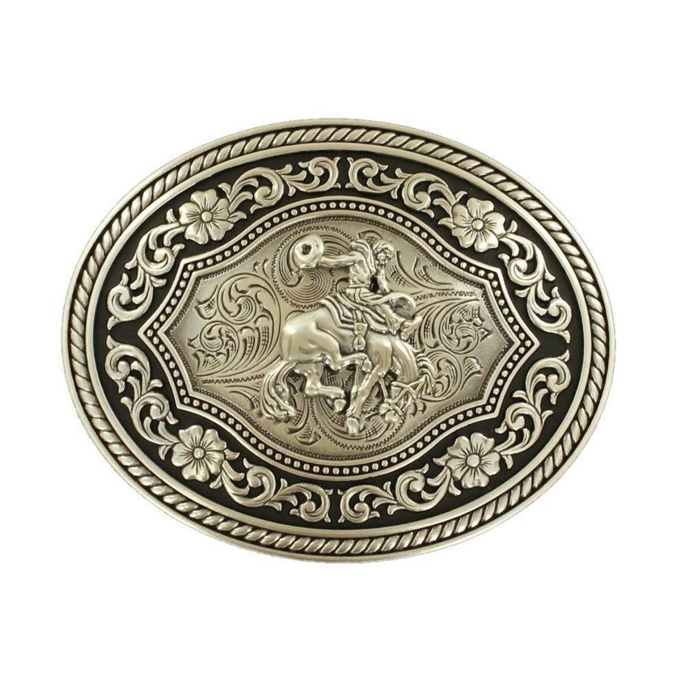 Nocona Silver Scroll & Cowboy Oval Belt Buckle 37709