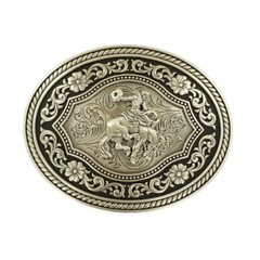 Nocona Silver Scroll & Cowboy Oval Belt Buckle 37709
